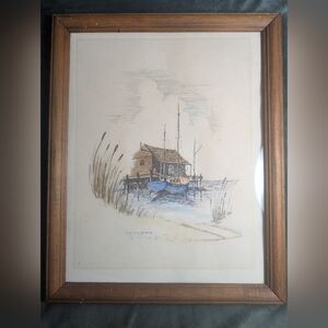 VINTAGE ART. Nautical Signed Print "LAMMERS" 1977 yacht sailboat framed.